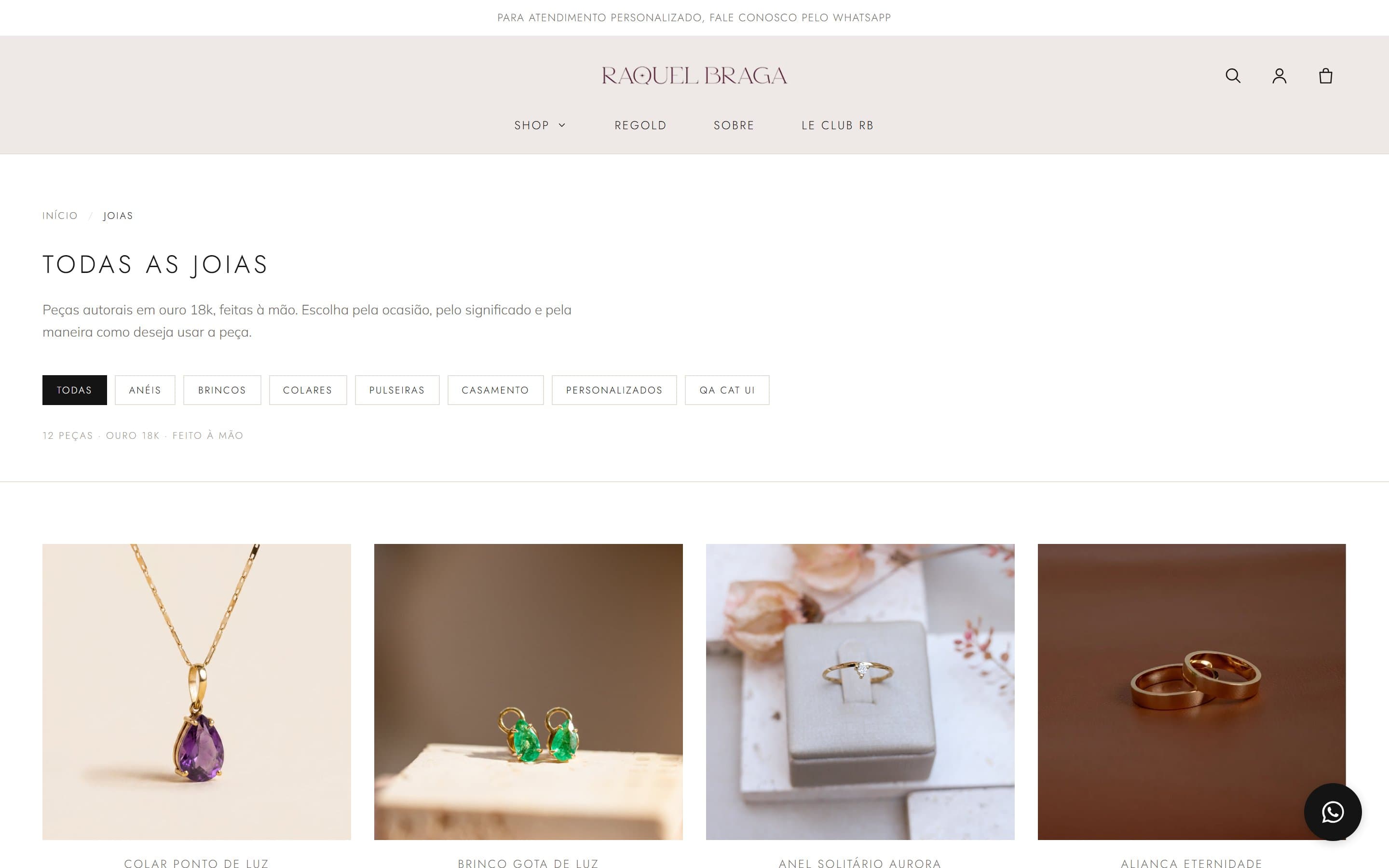 Vitrine de joias em um e-commerce, aberta em um notebook